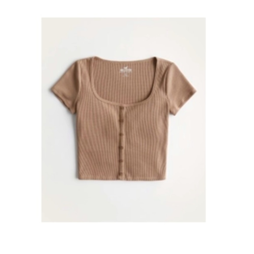 Cropped Waffle Button Down Tee